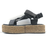 Brunello Cucinelli Monili Platform Espadrille Sandals Black Leather Size 37 NEW