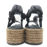 Brunello Cucinelli Monili Platform Espadrille Sandals Black Leather Size 37 NEW