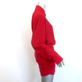 Norma Kamali Ruched Mini Shirt Dress Red Stretch Jersey Size Small