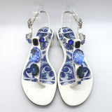 Dolce & Gabbana Jeweled T-Strap Flat Sandals White Patent Leather Size 41