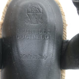 Brunello Cucinelli Monili Platform Espadrille Sandals Black Leather Size 37 NEW