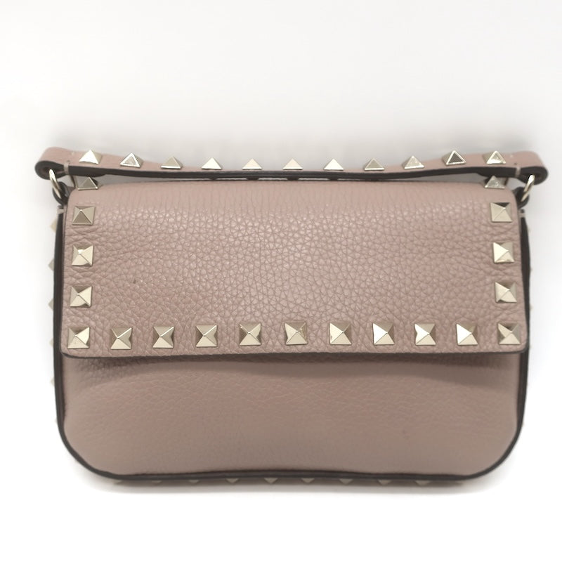 Valentino Rockstud Pouch Taupe Grained Leather Mini Crossbody Bag