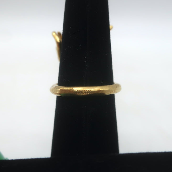 Christian Dior Tribales Coraile Pearl-Drop Ring Gold Size 7