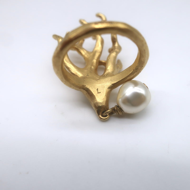Christian Dior Tribales Coraile Pearl-Drop Ring Gold Size 7
