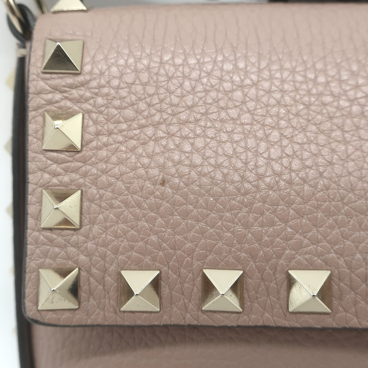 Valentino Rockstud Pouch Taupe Grained Leather Mini Crossbody Bag
