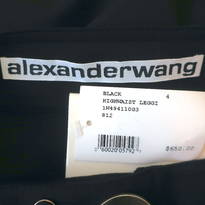 Alexander Wang High Waisted Snap-Front Leggings Black Stretch Wool Size 4 NEW