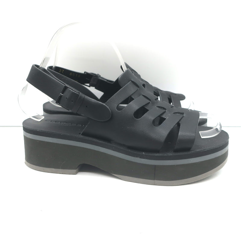 Robert Clergerie Fily Flatform Slingback Sandals Black Leather Size 37 NEW