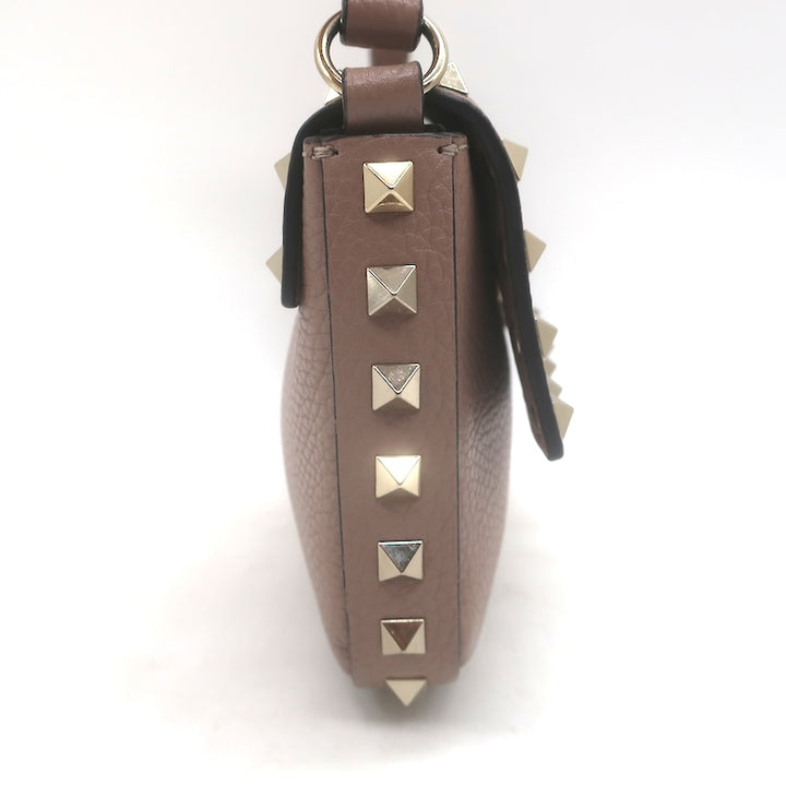 Valentino Rockstud Pouch Taupe Grained Leather Mini Crossbody Bag