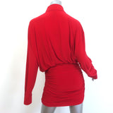 Norma Kamali Ruched Mini Shirt Dress Red Stretch Jersey Size Small