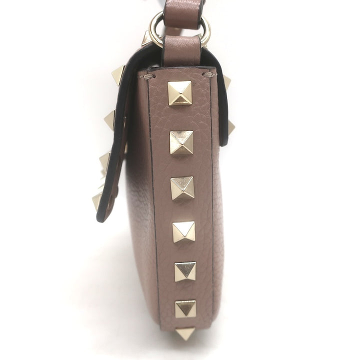 Valentino Rockstud Pouch Taupe Grained Leather Mini Crossbody Bag