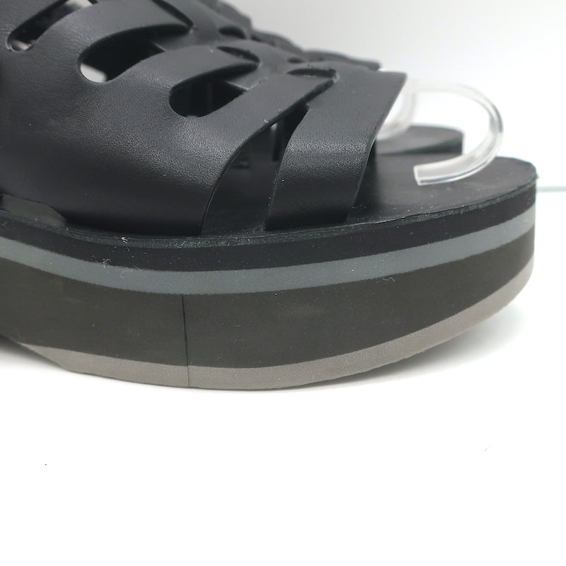 Robert Clergerie Fily Flatform Slingback Sandals Black Leather Size 37 NEW
