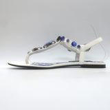 Dolce & Gabbana Jeweled T-Strap Flat Sandals White Patent Leather Size 41