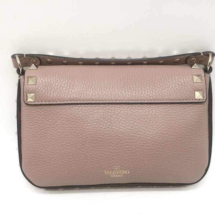 Valentino Rockstud Pouch Taupe Grained Leather Mini Crossbody Bag