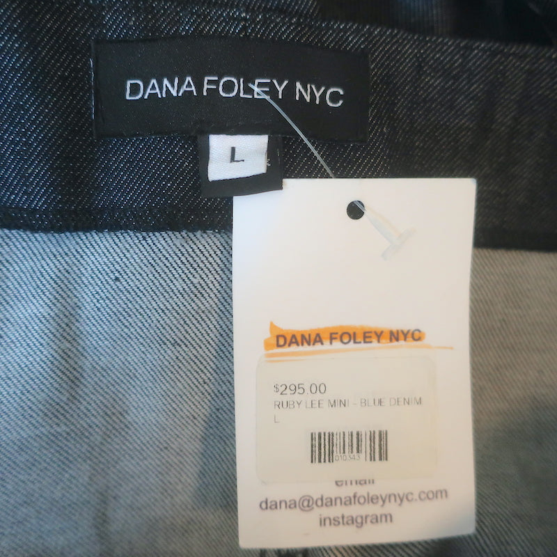 Dana Foley NYC Ruby Lee Strapless Denim Mini Dress Dark Blue Size Large NEW