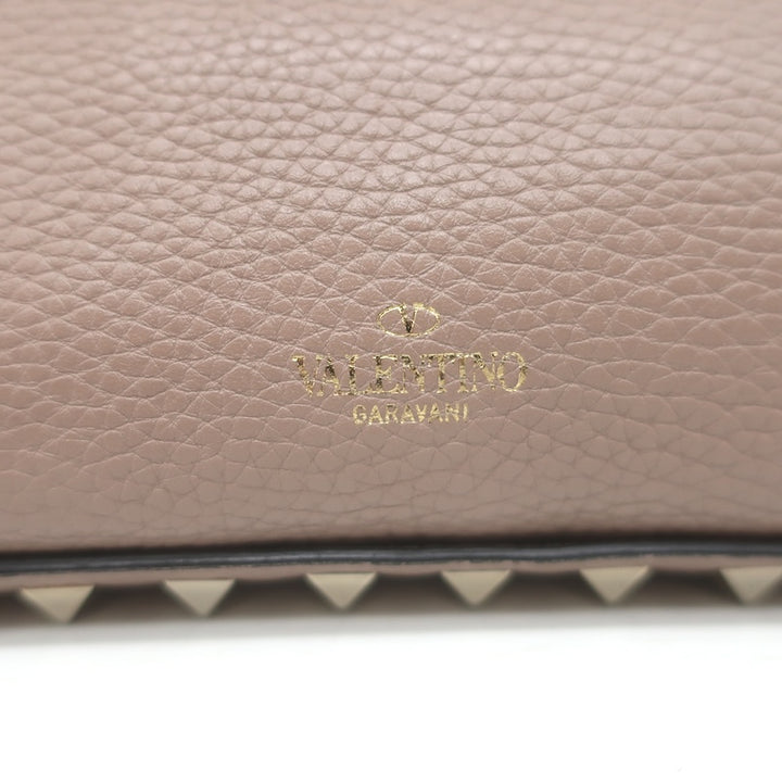 Valentino Rockstud Pouch Taupe Grained Leather Mini Crossbody Bag