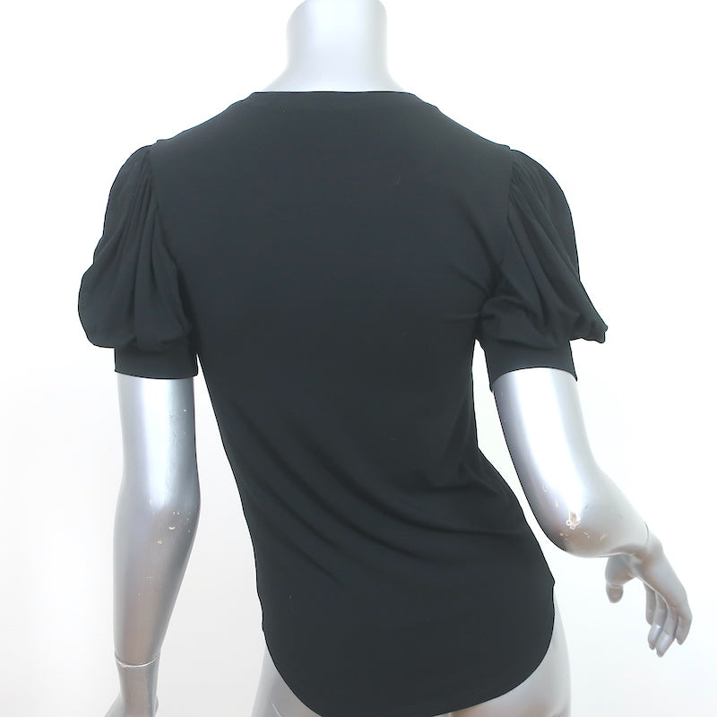 FRAME Balloon Sleeve T-Shirt Black Stretch Jersey Size Extra Small