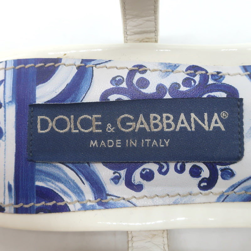 Dolce &amp; Gabbana Jeweled T-Strap Flat Sandals White Patent Leather Size 41