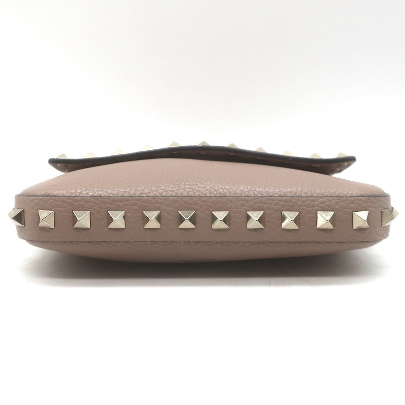 Valentino Rockstud Pouch Taupe Grained Leather Mini Crossbody Bag