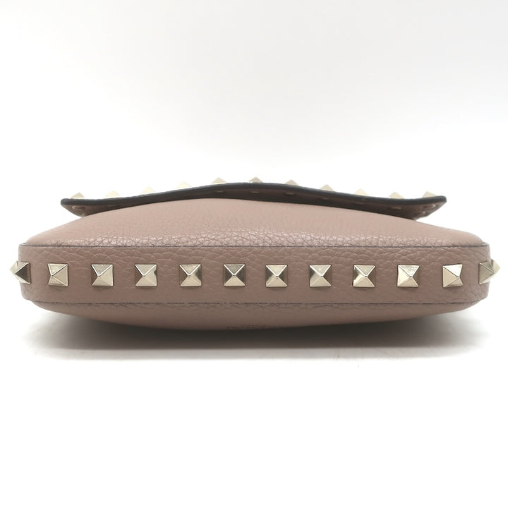 Valentino Rockstud Pouch Taupe Grained Leather Mini Crossbody Bag