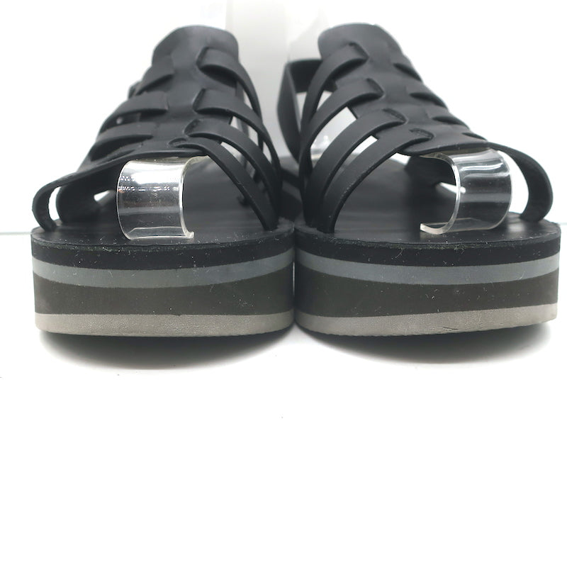 Robert Clergerie Fily Flatform Slingback Sandals Black Leather Size 37 NEW