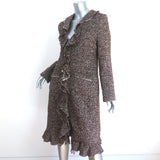 Calypso Christiane Celle Ruffled Tweed Coat Brown Wool-Blend Size Medium