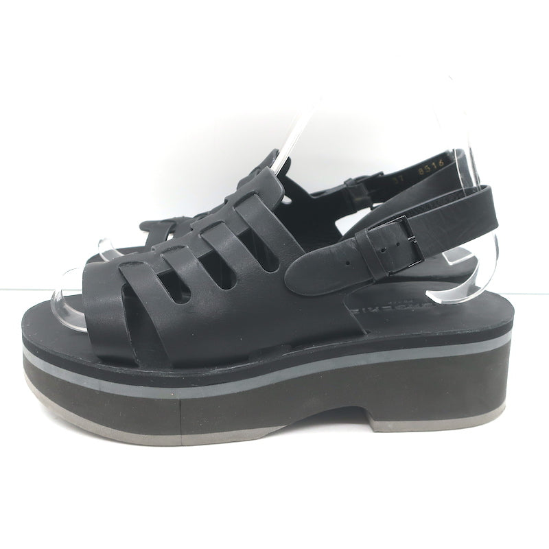 Robert Clergerie Fily Flatform Slingback Sandals Black Leather Size 37 NEW