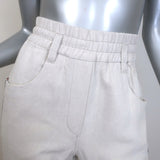 Brunello Cucinelli Monili Side-Stripe Cropped Pants Ecru Cotton-Linen Size US 4
