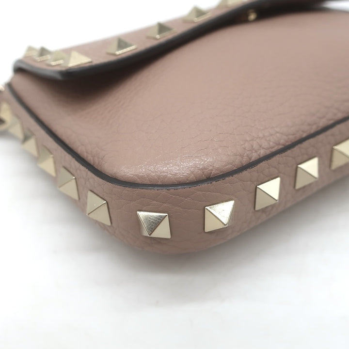 Valentino Rockstud Pouch Taupe Grained Leather Mini Crossbody Bag