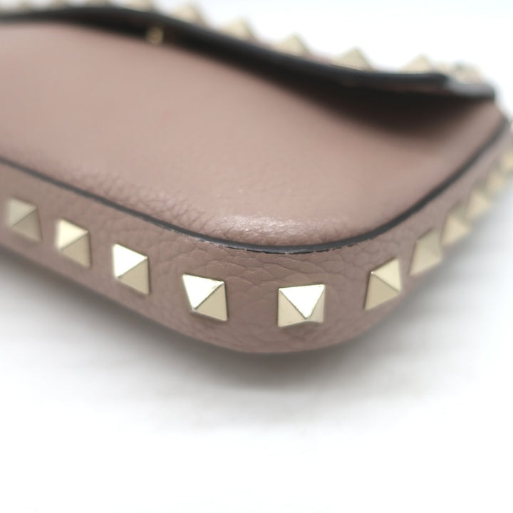 Valentino Rockstud Pouch Taupe Grained Leather Mini Crossbody Bag