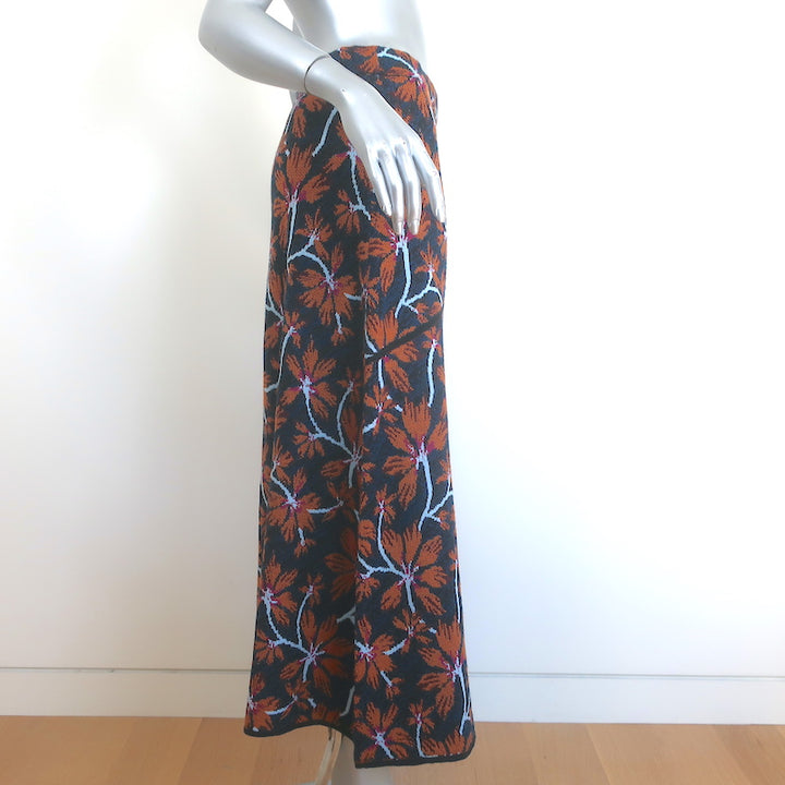 Ulla Johnson Sabra Jacquard Midi Skirt Navy/Orange Floral Print Size Small
