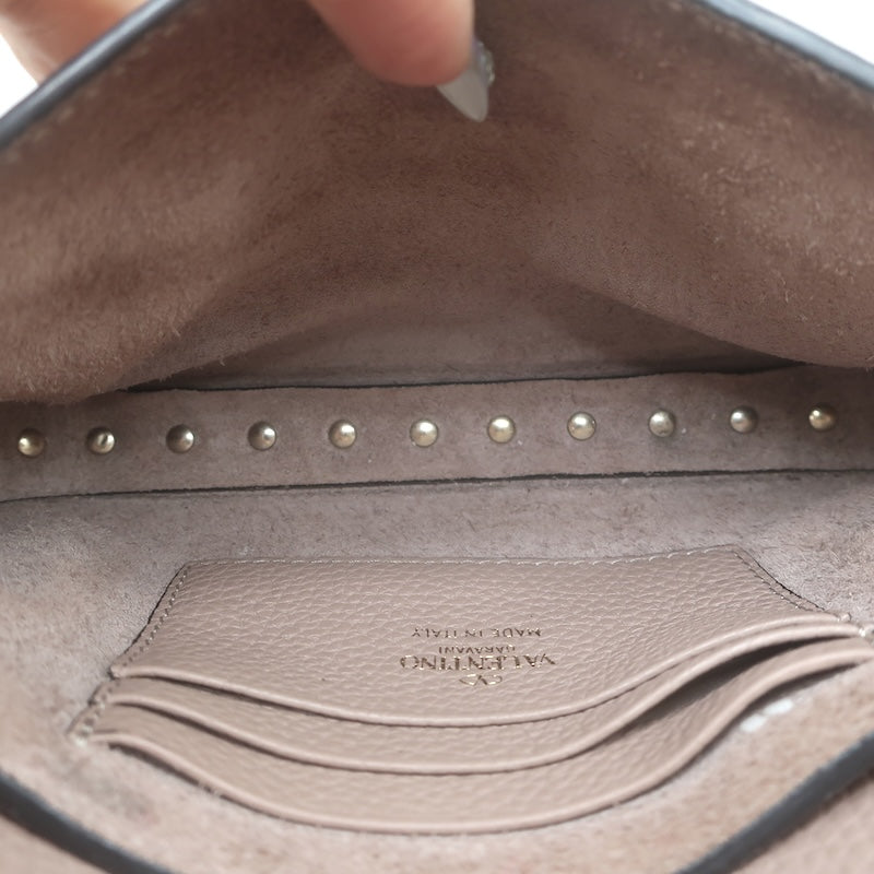 Valentino Rockstud Pouch Taupe Grained Leather Mini Crossbody Bag