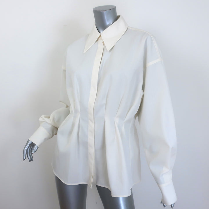 Rohe Sculptural Pleated Shirt Cream Wool-Blend Size 40 Long Sleeve Top NEW