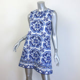Dolce & Gabbana Majolica Print Brocade Sleeveless Mini Dress Blue/White Size 42