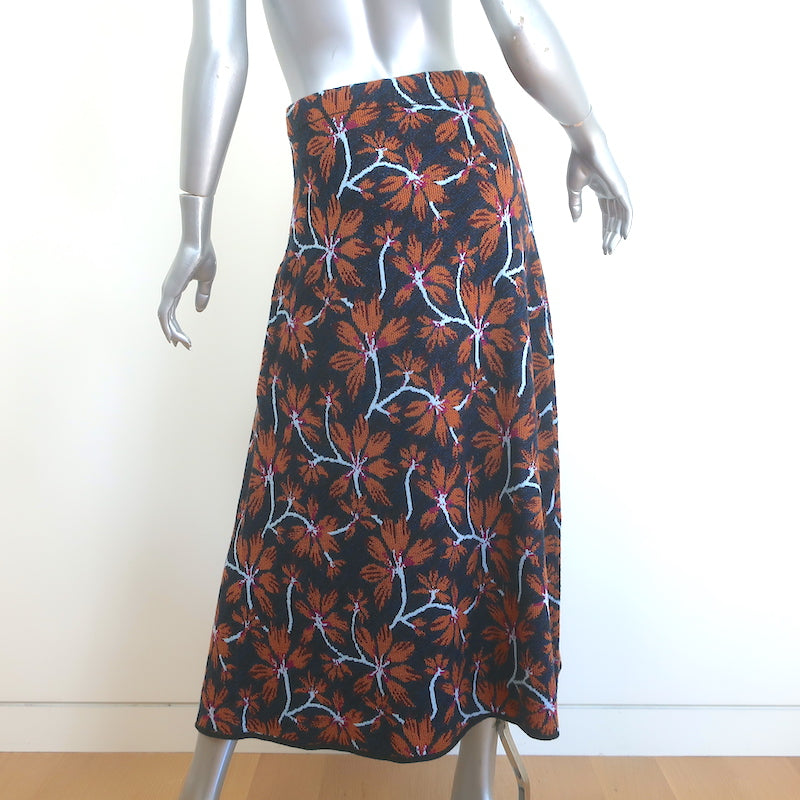 Ulla Johnson Sabra Jacquard Midi Skirt Navy/Orange Floral Print Size Small