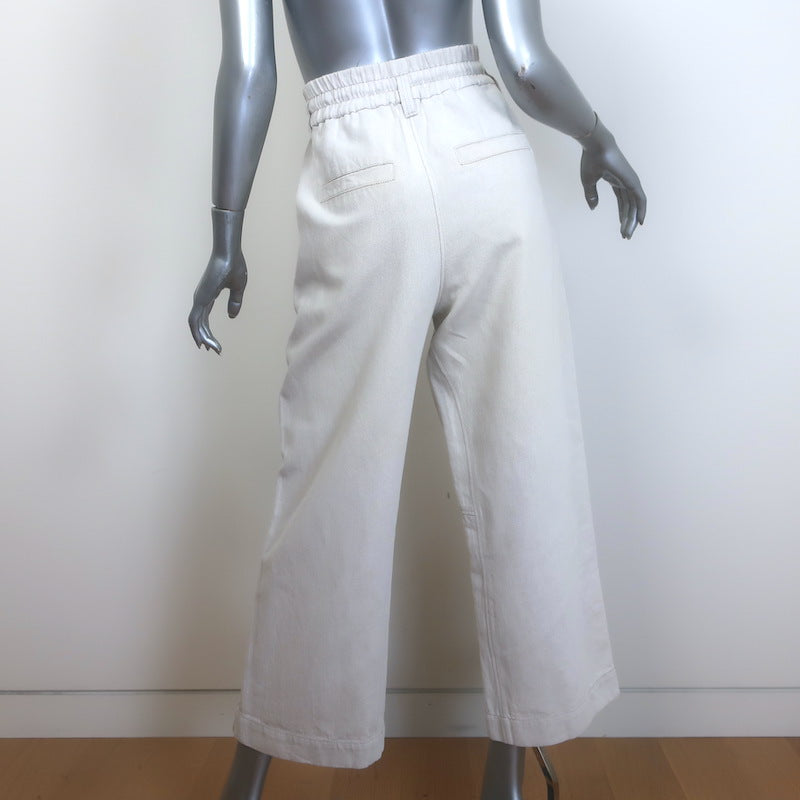 Brunello Cucinelli Monili Side-Stripe Cropped Pants Ecru Cotton-Linen Size US 4