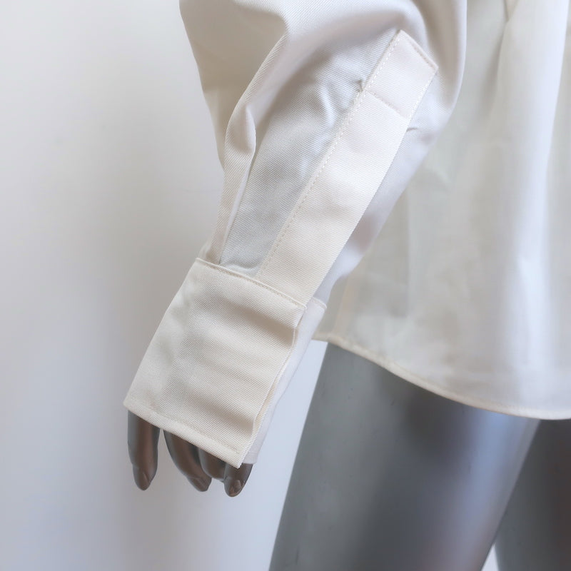 Rohe Sculptural Pleated Shirt Cream Wool-Blend Size 40 Long Sleeve Top NEW