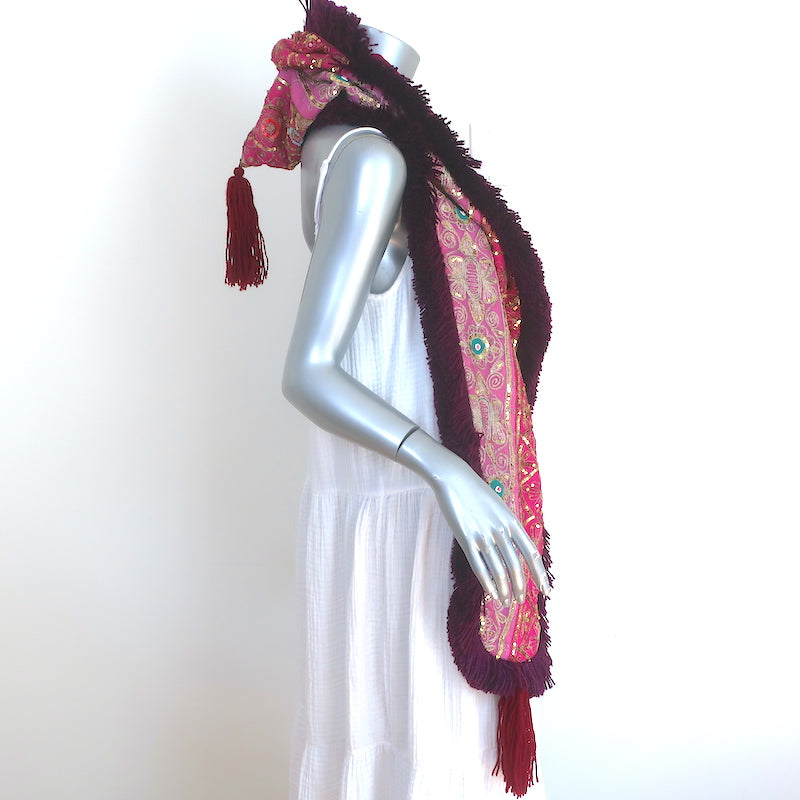 Odd Molly Sequined &amp; Embroidered Hooded Scarf Pink/Purple