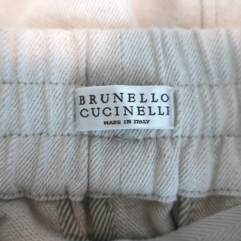 Brunello Cucinelli Monili Side-Stripe Cropped Pants Ecru Cotton-Linen Size US 4