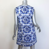 Dolce & Gabbana Majolica Print Brocade Sleeveless Mini Dress Blue/White Size 42