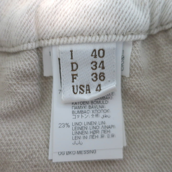 Brunello Cucinelli Monili Side-Stripe Cropped Pants Ecru Cotton-Linen Size US 4
