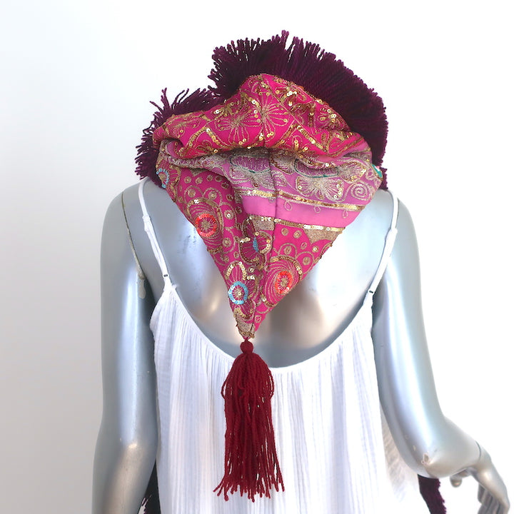 Odd Molly Sequined &amp; Embroidered Hooded Scarf Pink/Purple