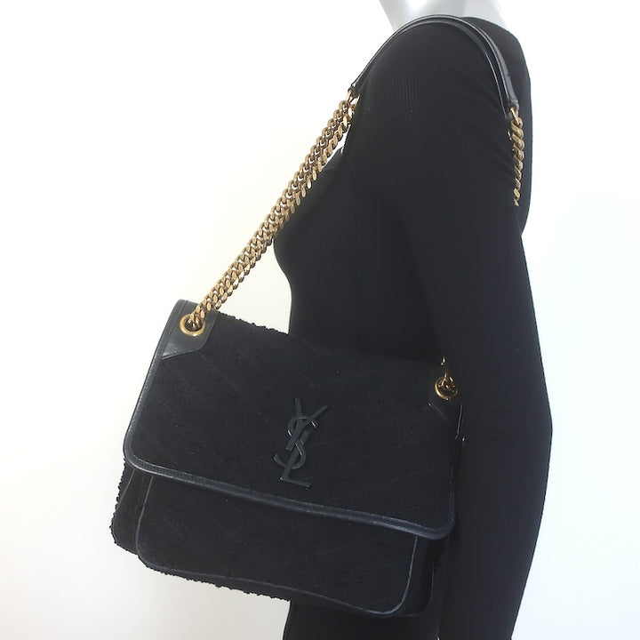Saint Laurent Niki Medium Quilted Boucle Tweed Crossbody Bag Black