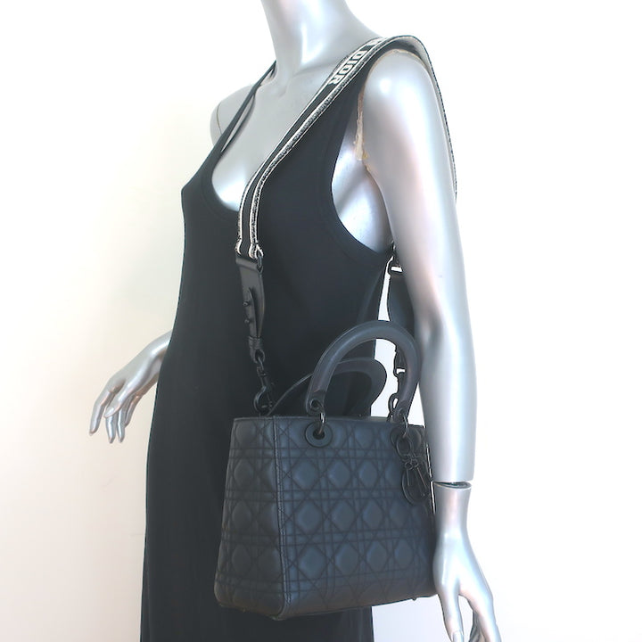 Christian Dior Logo Embroidered Shoulder Bag Strap Black/Cream &amp; Ultramatte Leather NEW