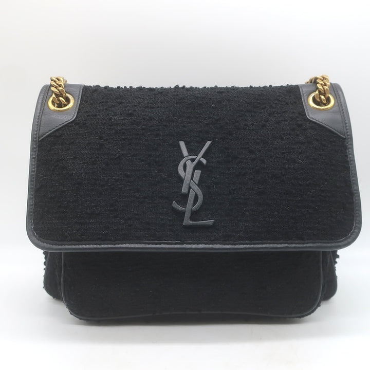 Saint Laurent Niki Medium Quilted Boucle Tweed Crossbody Bag Black