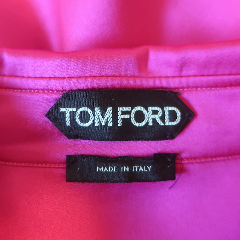 Tom Ford Oversized Satin Shirt Bright Pink Silk-Blend Size 42 Long Sleeve Blouse