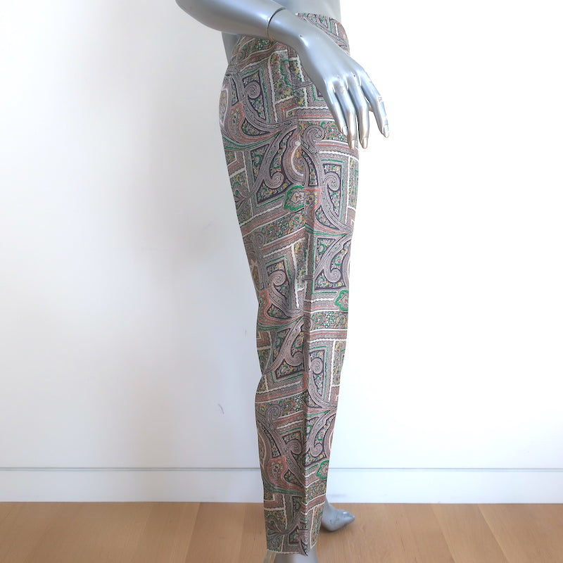 Prada Cropped Pants Gray Paisley Print Silk Twill Size 44