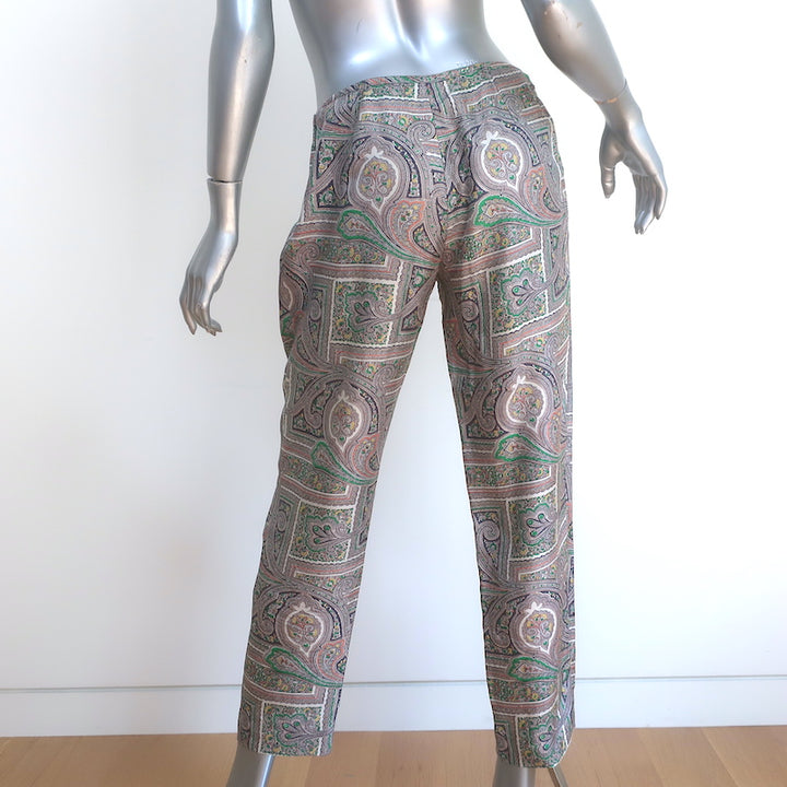 Prada Cropped Pants Gray Paisley Print Silk Twill Size 44