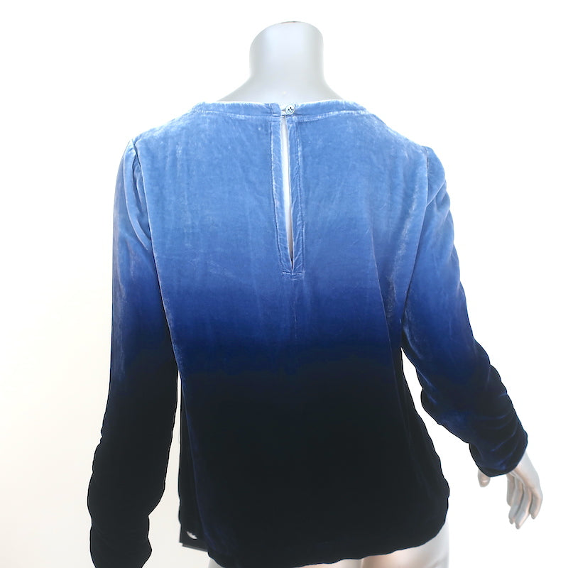 Raquel Allegra Top Jane Blue Ombre Velvet Size 0 Gathered-Sleeve Blouse