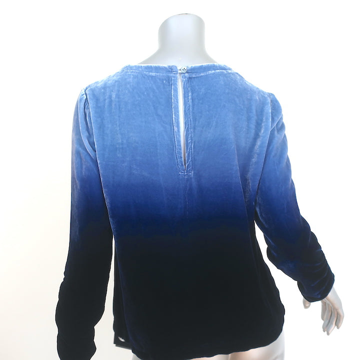 Raquel Allegra Top Jane Blue Ombre Velvet Size 0 Gathered-Sleeve Blouse