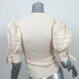 Ulla Johnson Puff Sleeve Top Iman Ivory Cotton Poplin & Ribbed Knit Size Petite